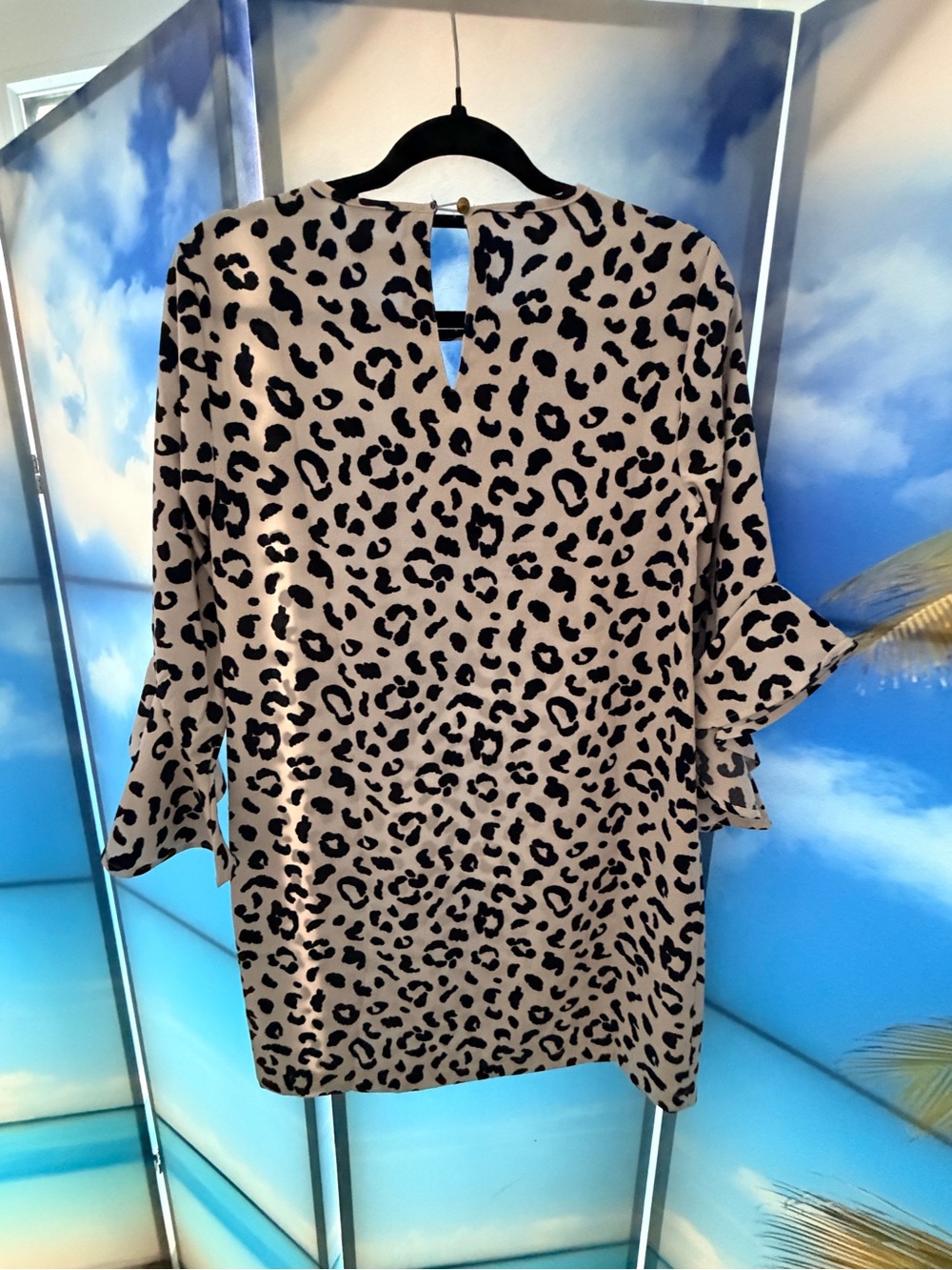 Mud Pie Beige and Black Leopard Print Blouse